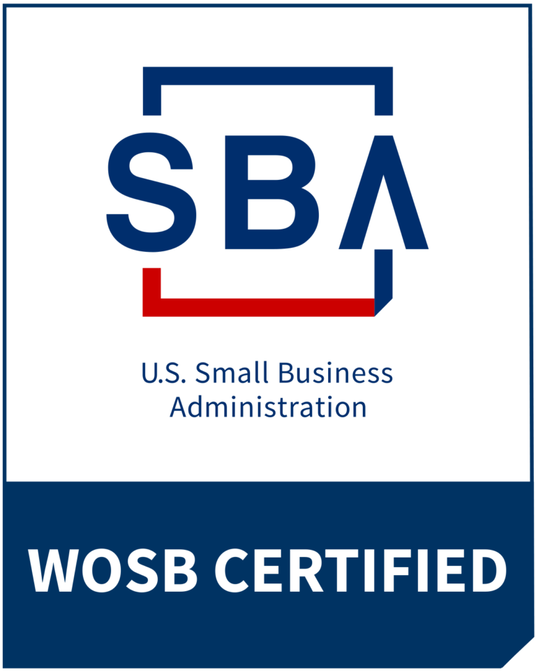 Official U.S. Small Business Administration (SBA) seal displaying WOSB Certified badge for Woman-Owned Small Business status.