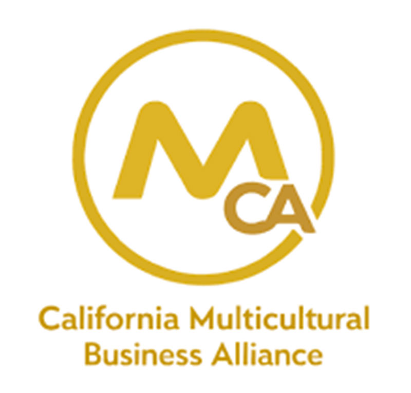 California Multicultural Business Alliance logo in gold with the letters M and CA inside a circle.