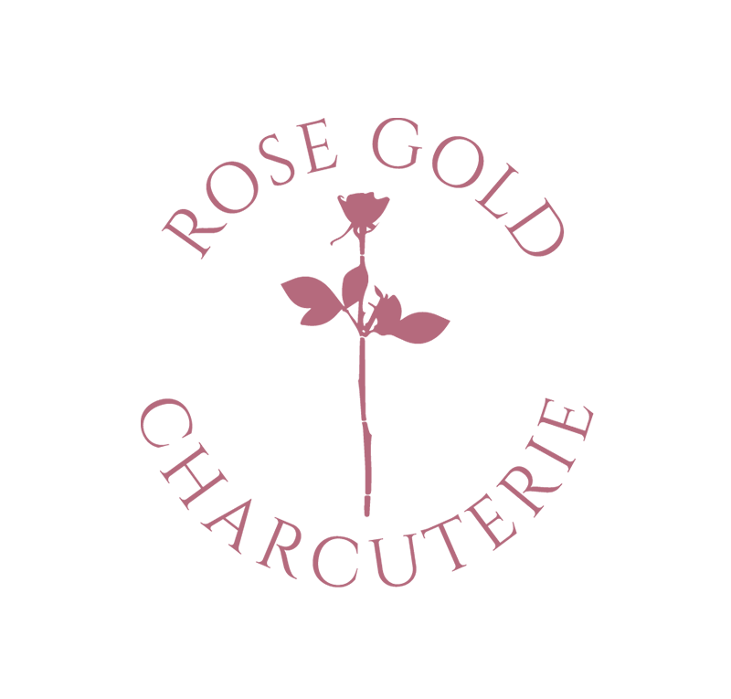 Rose Gold Charcuterie logo featuring a rose inside circular text.